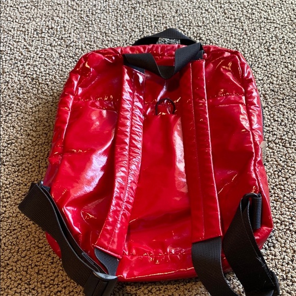 Candy Apple Red Glossy Backpack with Reflective Finish - Picture 3 of 9